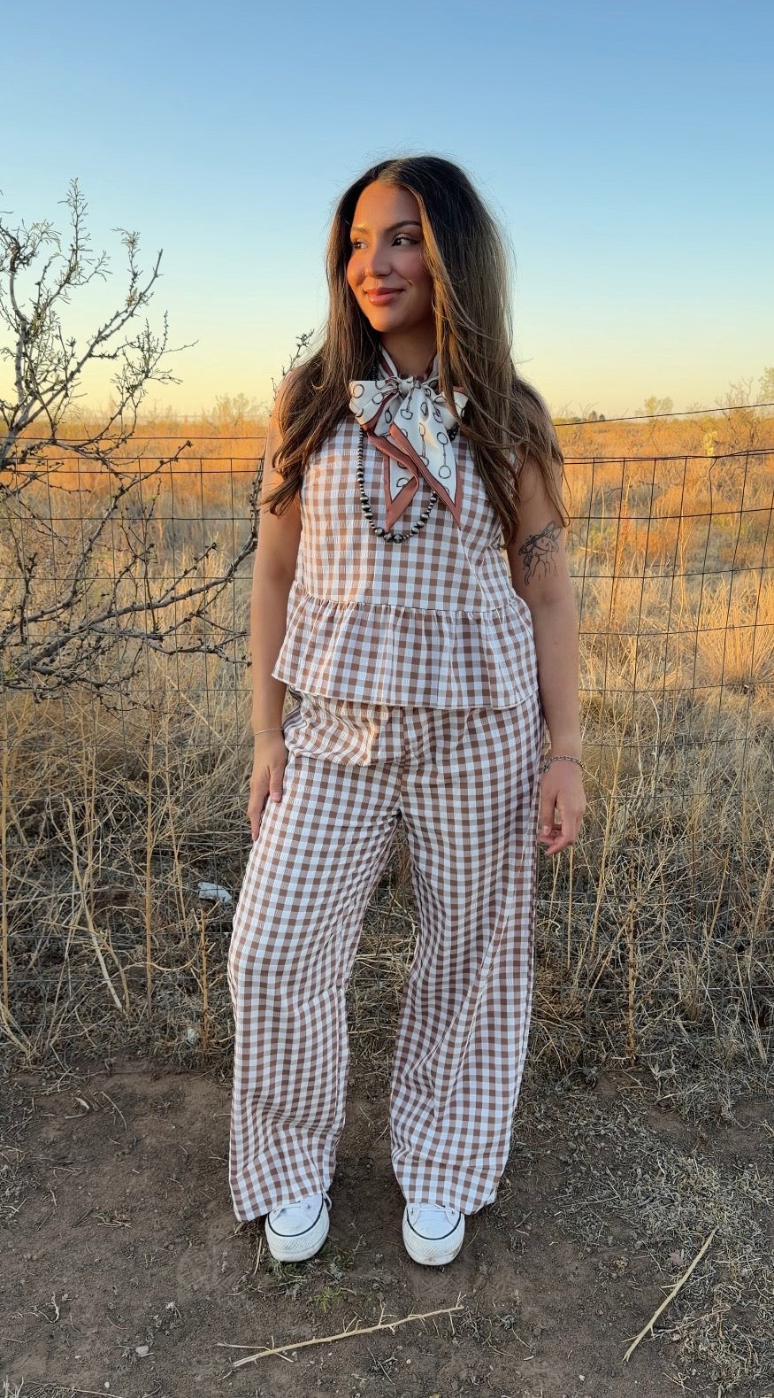 Gingham Peplum Pants Set
