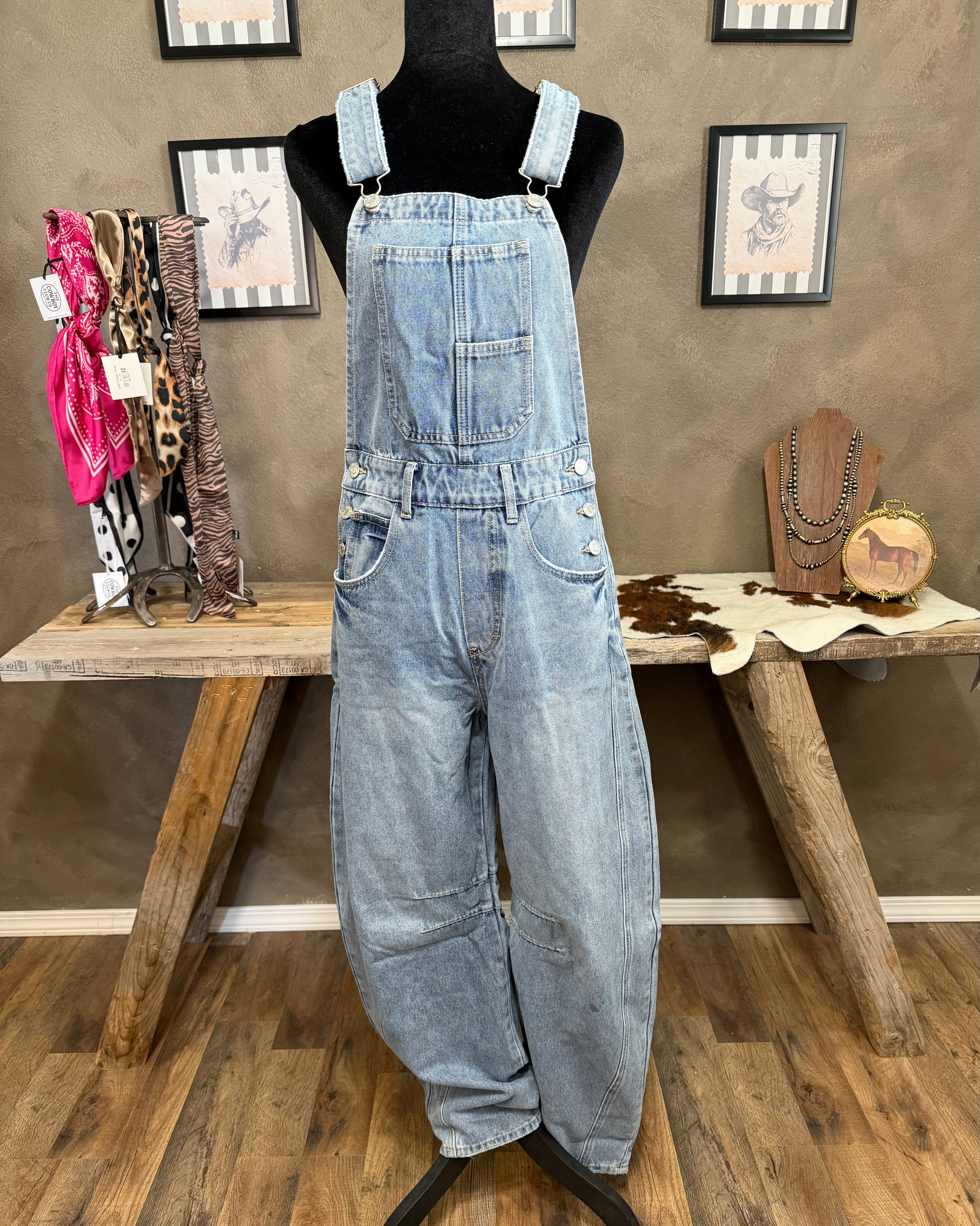 Denim Barrel Overalls