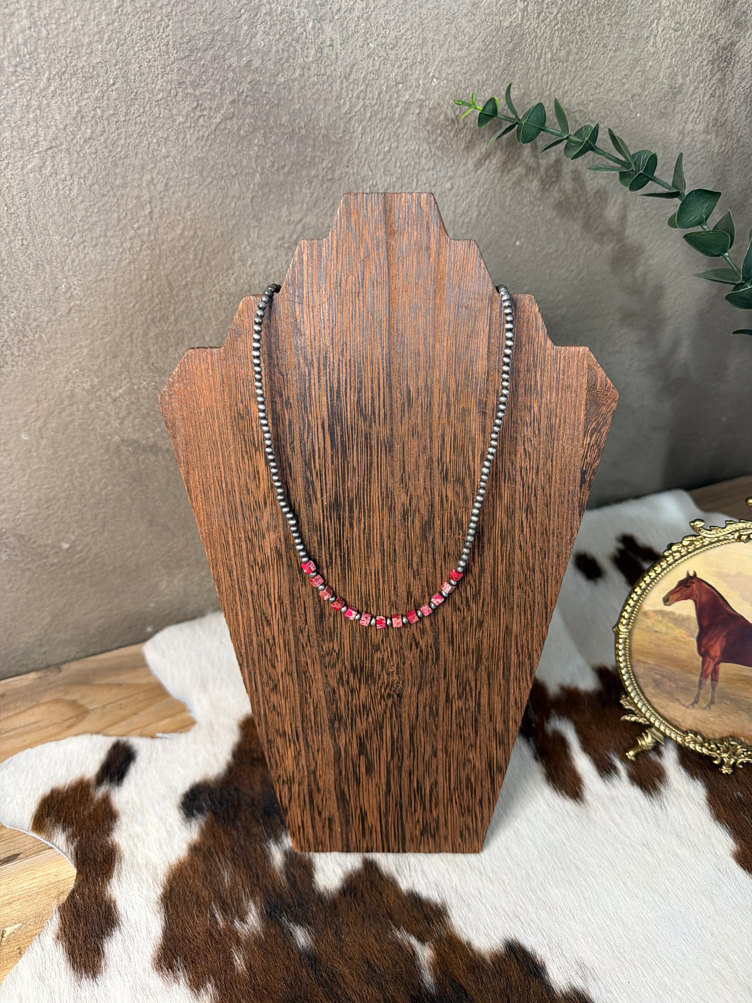 15” Square Gemstone Bead Necklace