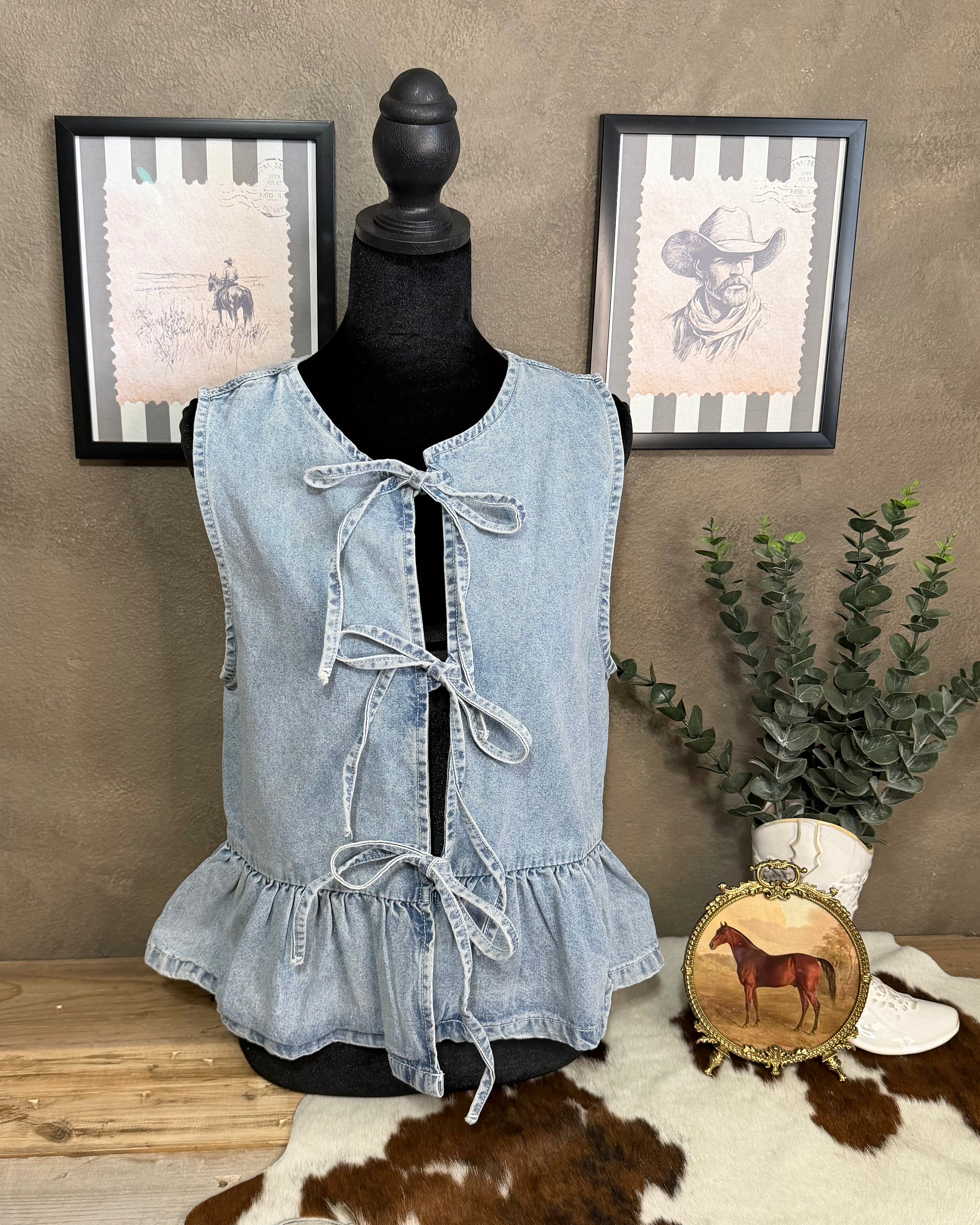 Tie Front Denim Top